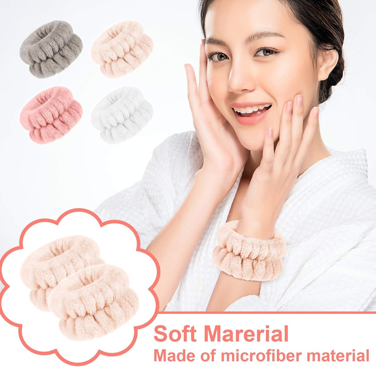 4 Pairs Spa Wrist Bands for Washing Face | Microfiber Wrist Towel Band Scrunchies Absorbent