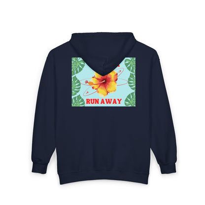 Run Away Floral Zip Hoodie — 'I Wanna Run Away' Tropical Hibiscus Jacket