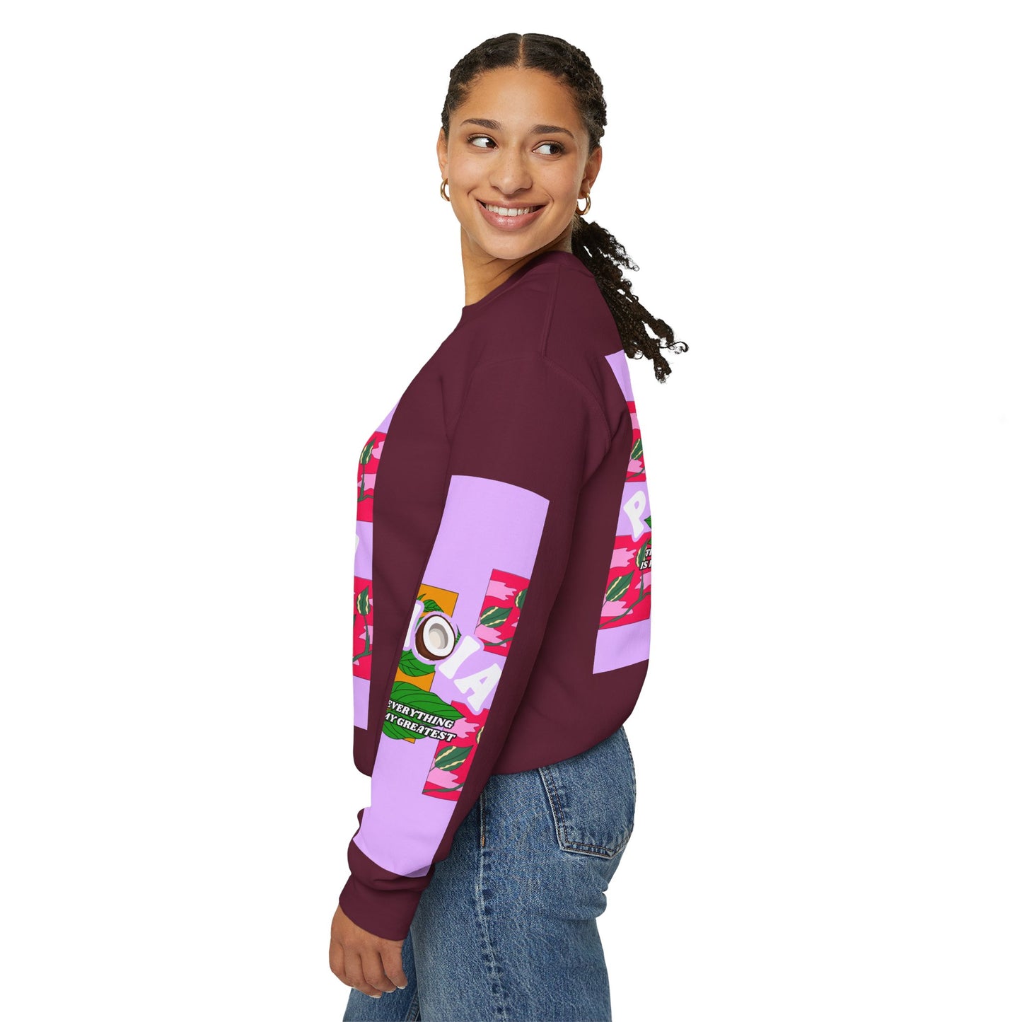 Pronoia Tropical Floral Positive Self Affirmation Graphic Crewneck Sweatshirt