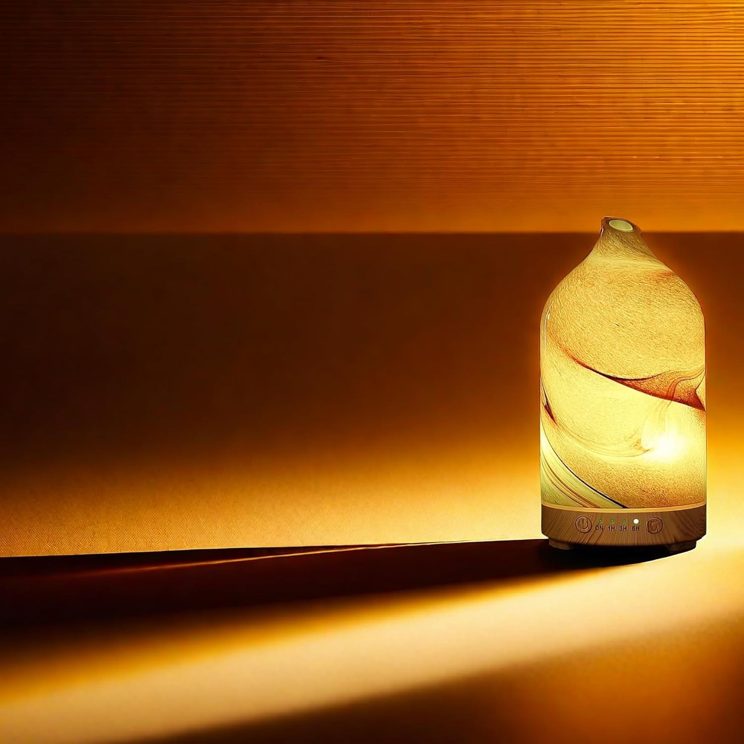 HABIT STACKING 101 Essential Oil Diffuser Hand Blown Glass Aromatherapy Diffuser | Ultrasonic Cool Mist Scent Aroma Diffuser, Whisper Quiet with Auto Shut-Off, Timer Setting & 7 Colors Night Light