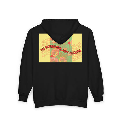 Floral Mental Health Zip Hoodie — "No Repressing, Just Feeling" Tropical Floral Full-Zip Sweatshirt