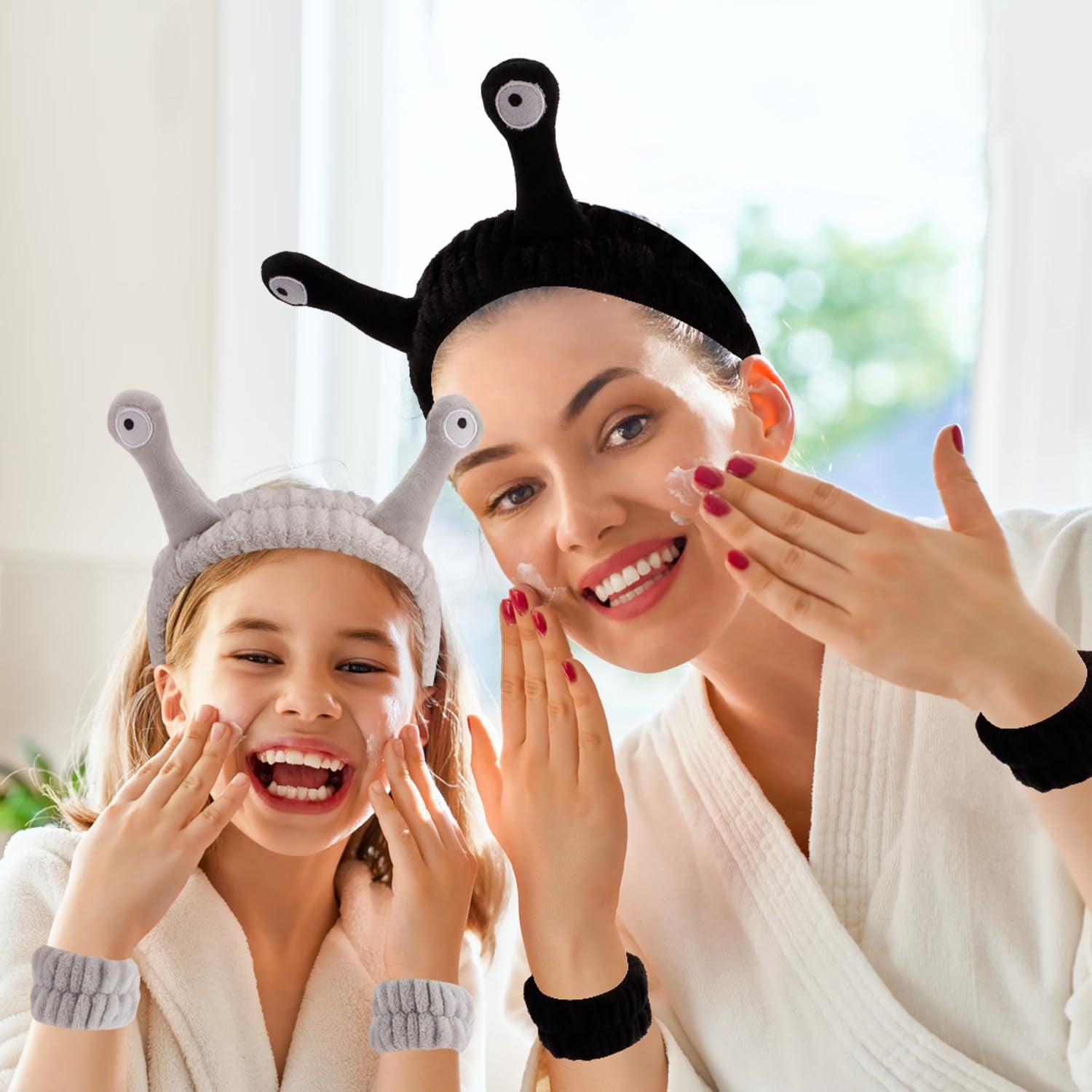 SENSORY HERO 9 Pcs Skincare Headbands Set | Snail / Alien Spa Headband, Face Wash Wristbands | Cute Makeup Hair Band for Washing Face and Shower