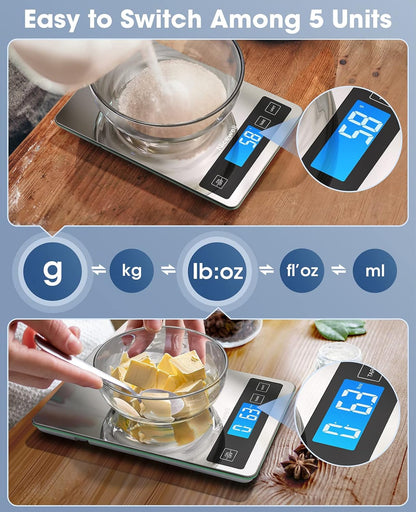 TRACKER QUEEN Food Scale - 22Lb Digital Kitchen Scale Weight Grams and Oz for Cooking Baking - 1G/0.1Oz Precise Graduation, Stainless Steel and Tempered Glass