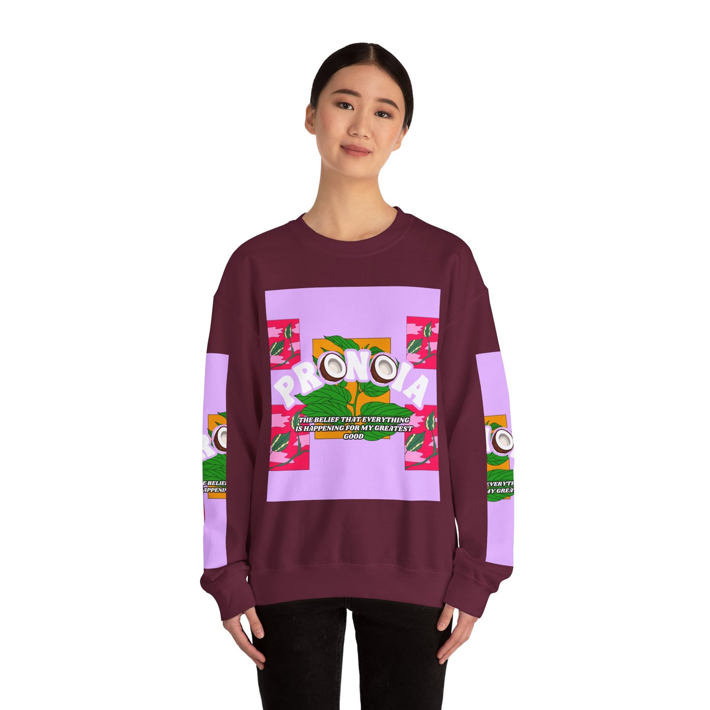 Pronoia Tropical Floral Positive Self Affirmation Graphic Crewneck Sweatshirt