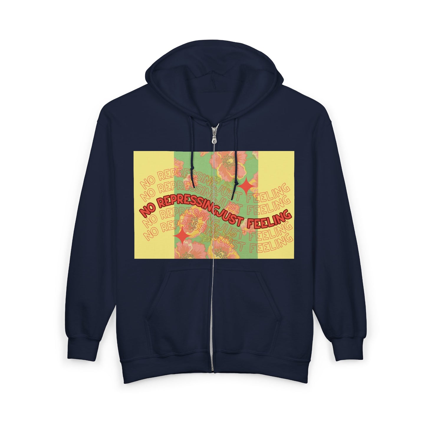 Floral Mental Health Zip Hoodie — "No Repressing, Just Feeling" Tropical Floral Full-Zip Sweatshirt
