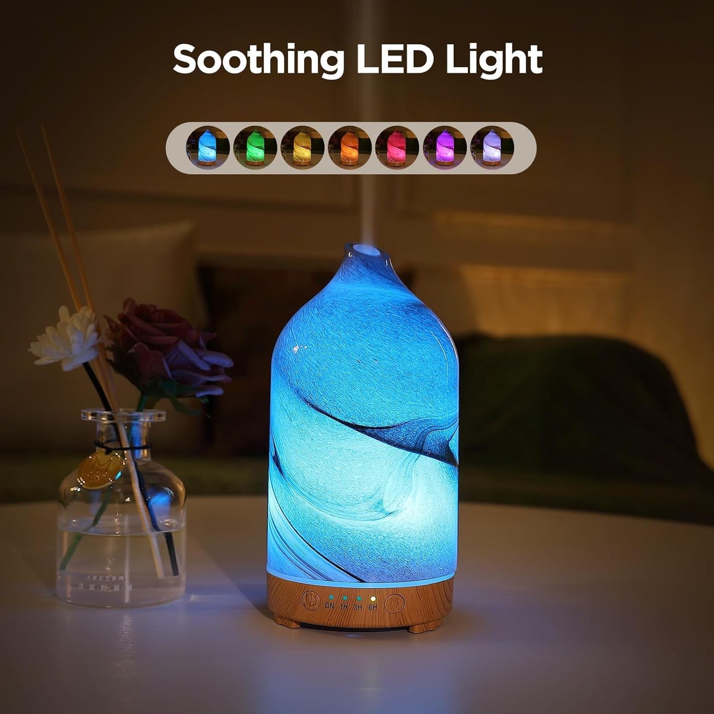 HABIT STACKING 101 Essential Oil Diffuser Hand Blown Glass Aromatherapy Diffuser | Ultrasonic Cool Mist Scent Aroma Diffuser, Whisper Quiet with Auto Shut-Off, Timer Setting & 7 Colors Night Light
