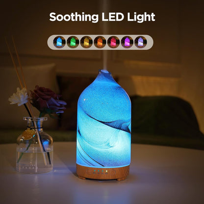 HABIT STACKING 101 Essential Oil Diffuser Hand Blown Glass Aromatherapy Diffuser | Ultrasonic Cool Mist Scent Aroma Diffuser, Whisper Quiet with Auto Shut-Off, Timer Setting & 7 Colors Night Light