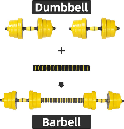 NO EXCUSES Adjustable DUMBBELLS TO BARBELL Weight Set, 20-40-50-70LB 3-In-1 Set, Non-Slip, All-Purpose