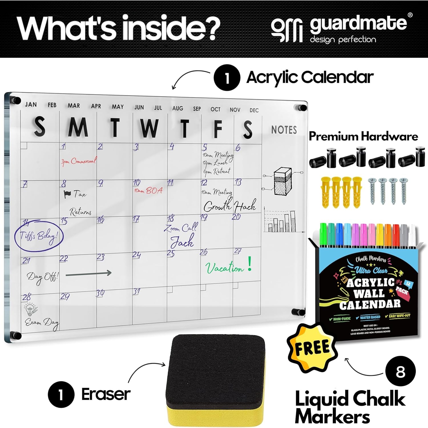 VISUALIZATION & PRODUCTIVITY ERA 101 Oversize Premium Acrylic Calendar for Wall | Ultra-Thick Clear Dry & Erase Board | Large 40"X26" | Home Office Monthly Glass Planner Guard Mate Plexiglass Whiteboard