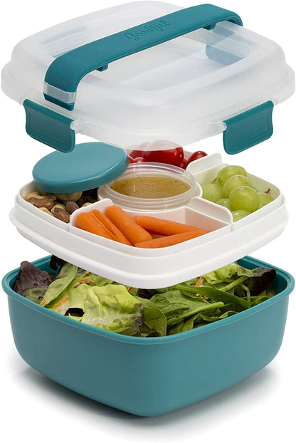 MEAL PREP PRO Stackable Lunch Box Container | Bento Style Food Storage | Removeable Compartments for Sandwich, Snacks, Toppings & DressinG | Leak-Proof, Made without BPA, 56 OZ