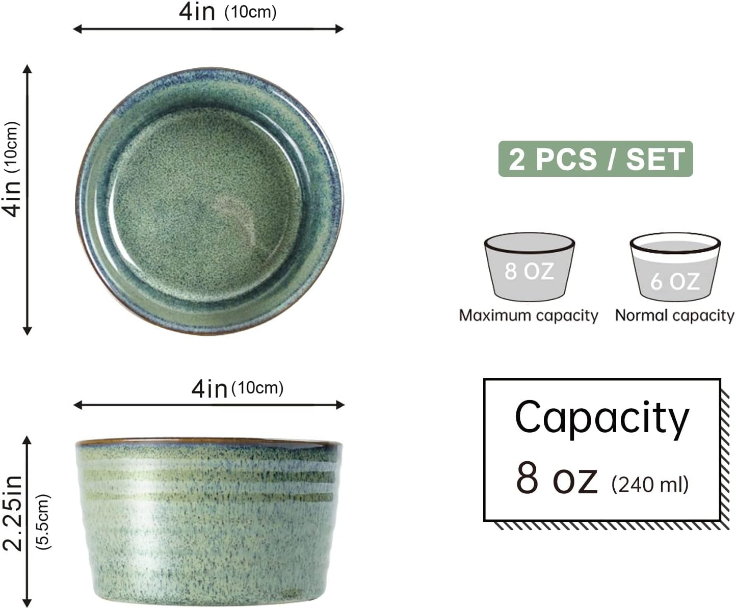 STYLISH CHEF Ramekins | Set of 2 & 8 Oz | Oven Safe Baking Set for Baked Oats, Mug Cakes, Custard, Pudding, Souffle Cups