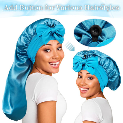 Long Bonnet Satin/Silk with Tie Band for Protective hairstyles or Natural hair