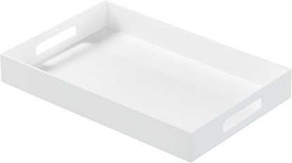 CLUTTER WHERE, CLUTTER BEWARE Clear Acrylic Tray with Metal Handles - No Need to Assemble -11X14 Inch - Decorative Storage Organizer with Spill-Proof Design