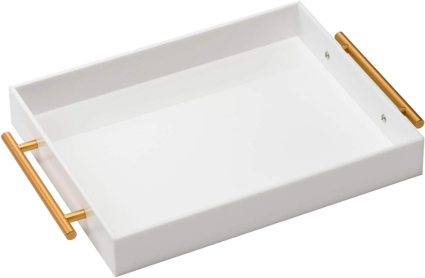 CLUTTER WHERE, CLUTTER BEWARE Clear Acrylic Tray with Metal Handles - No Need to Assemble -11X14 Inch - Decorative Storage Organizer with Spill-Proof Design