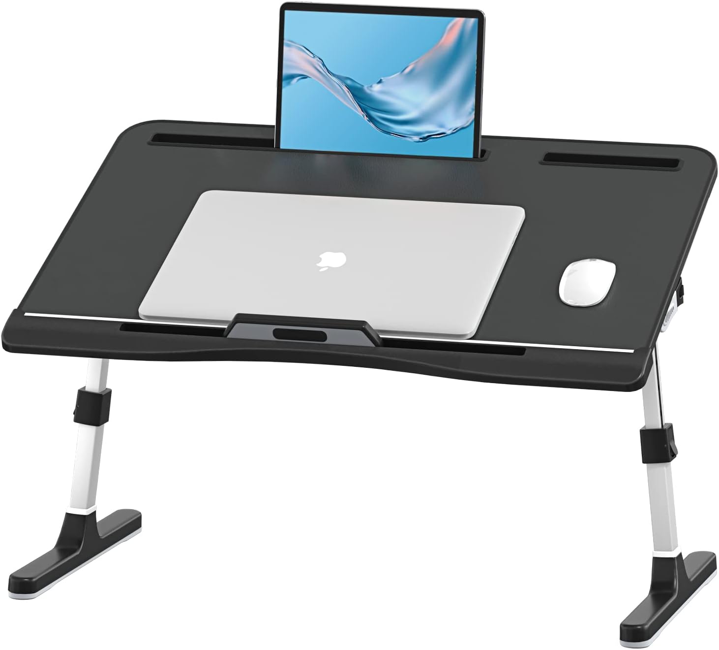 GET THAT POSTURE RIGHT [Luxury PVC Leather] Adjustable Laptop Desk for Bed | Foldable Lap Desk for Laptop with 2 Drawers | Multifunctional Laptop Stand Table for Working, Eating, Writing, Gaming, Drawing