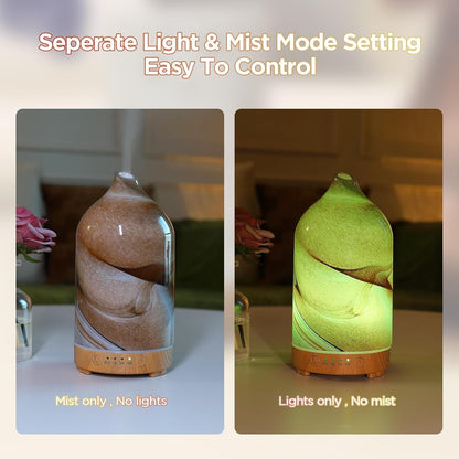 HABIT STACKING 101 Essential Oil Diffuser Hand Blown Glass Aromatherapy Diffuser | Ultrasonic Cool Mist Scent Aroma Diffuser, Whisper Quiet with Auto Shut-Off, Timer Setting & 7 Colors Night Light