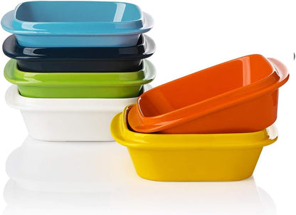YOU, A WHOLE CHEF, Porcelain 10Oz Square Ramekins (SET of 6) with Handle for Baking, Souffle Dishes, Sauce Dishes, Dipping Bowls Stackable