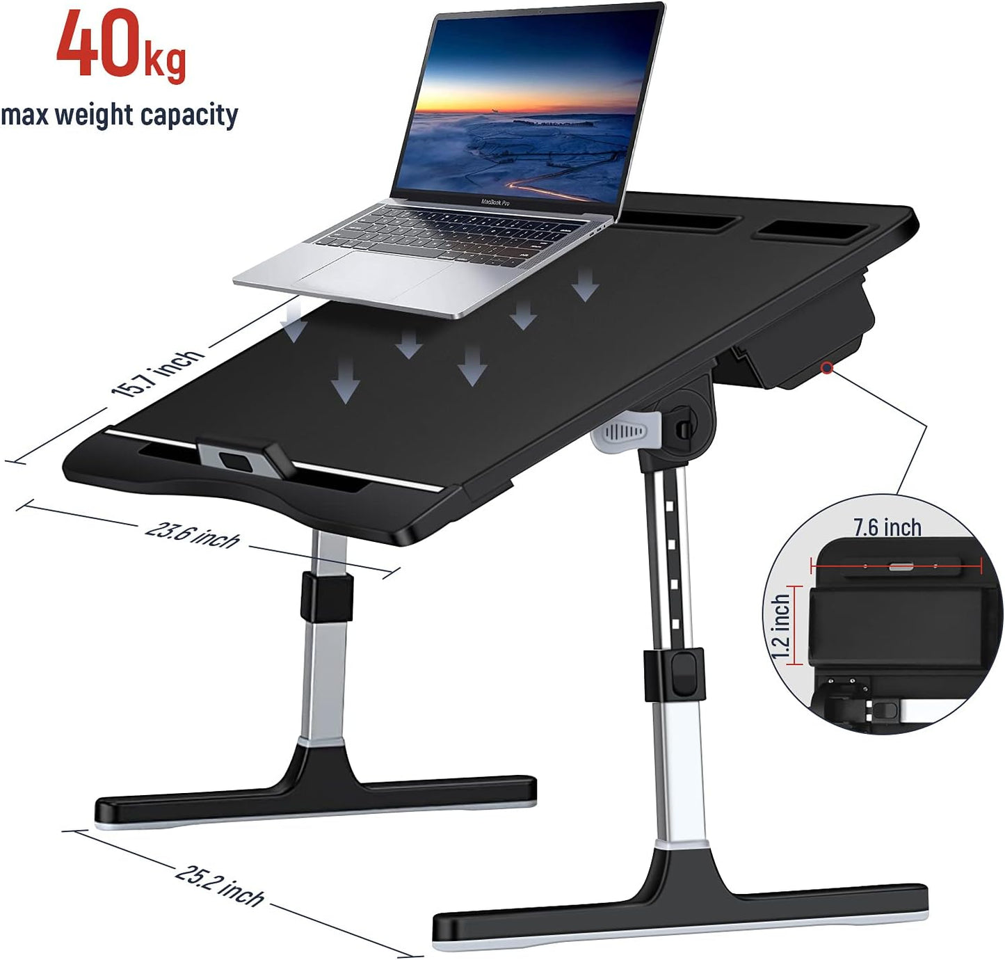 GET THAT POSTURE RIGHT [Luxury PVC Leather] Adjustable Laptop Desk for Bed | Foldable Lap Desk for Laptop with 2 Drawers | Multifunctional Laptop Stand Table for Working, Eating, Writing, Gaming, Drawing
