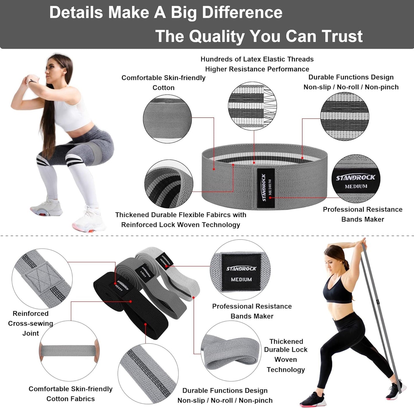 GROW THAT PEACH Fabric Resistance Bands for Working Out | 3 and 4 Levels Booty Bands Long Resistance Bands | Elastic Resistance Bands for Exercise Set
