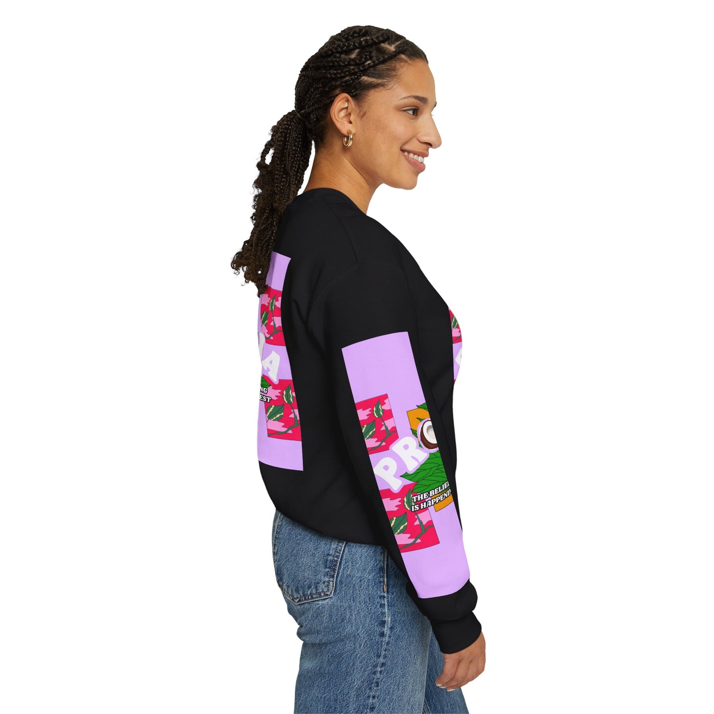 Pronoia Tropical Floral Positive Self Affirmation Graphic Crewneck Sweatshirt