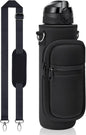 32 Oz Water Bottle with Sleeve - BPA Free Leakproof Sport Large 1L Plastic Motivational Water Bottle with Straw Strap & Insulated Neoprene Holder Carrier Bag 
