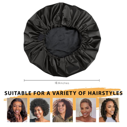 Silk Shower Cap Reusable-Double Layer & Lined, Waterproof, Washable & Adjustable (All Hair Styles)