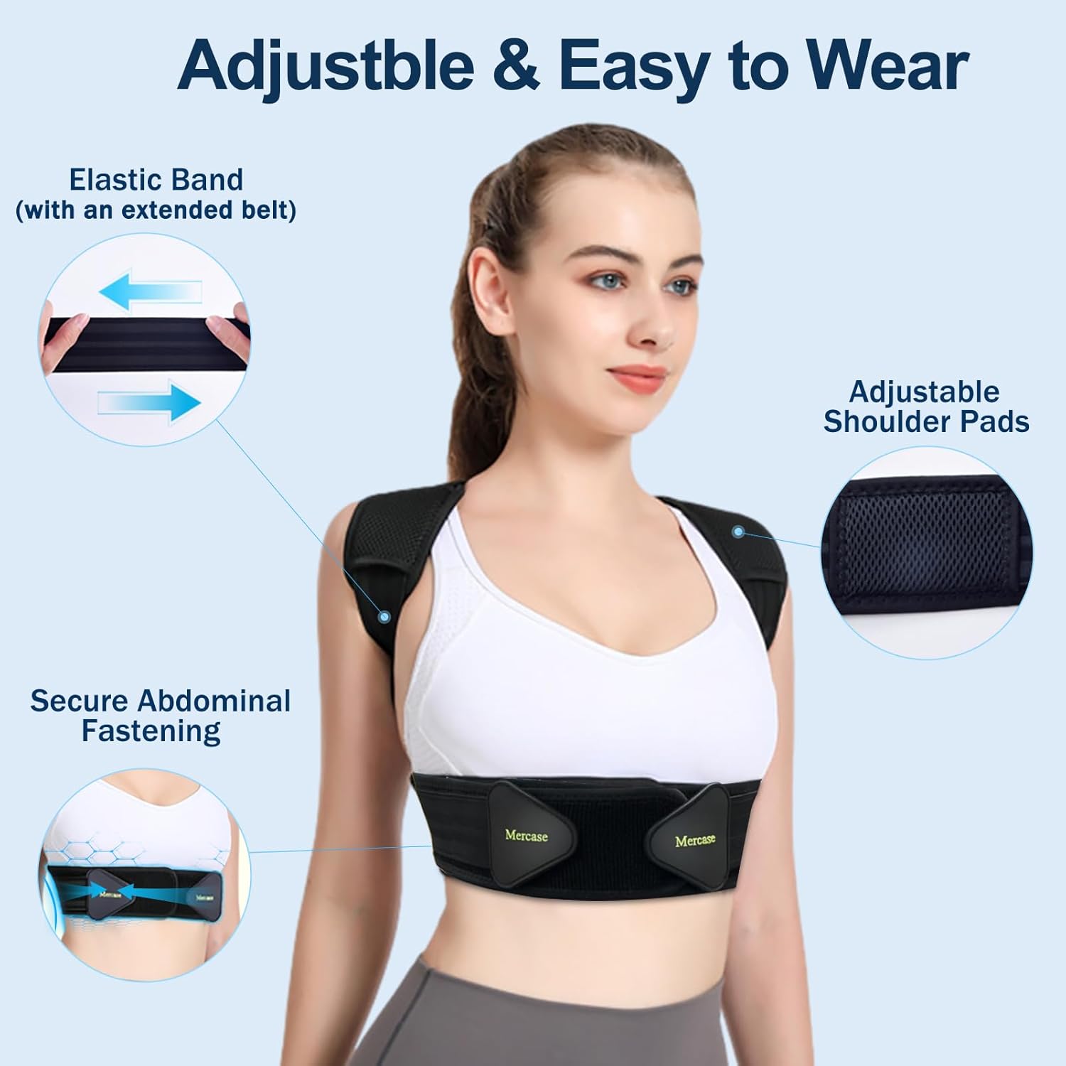 SELF CARE BASICS Posture Corrector | Adjustable Back Brace for Upper Back & Shoulder Support | Pain Relief & Better Posture