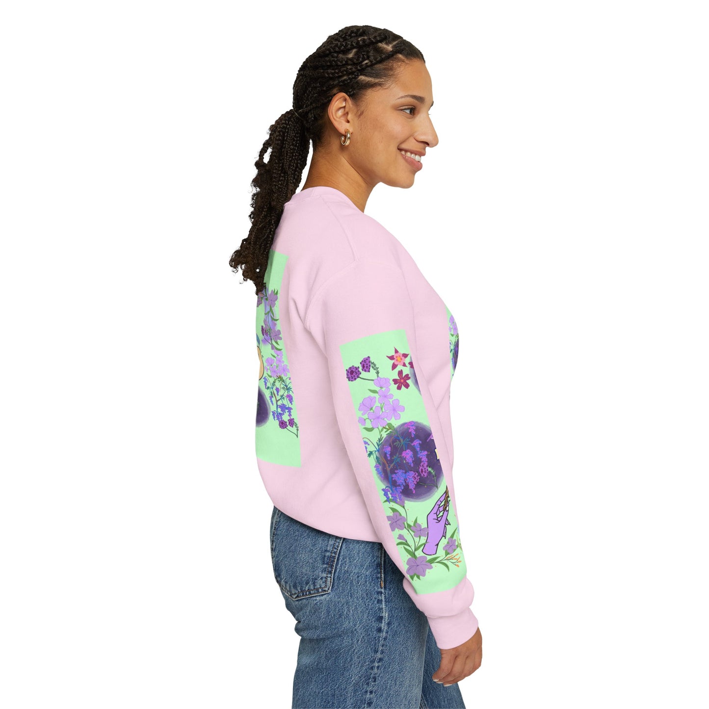 Floral & Mystical BADDIE Graphic Sweatshirt – Pastel Nature Lover - Inspired Crewneck