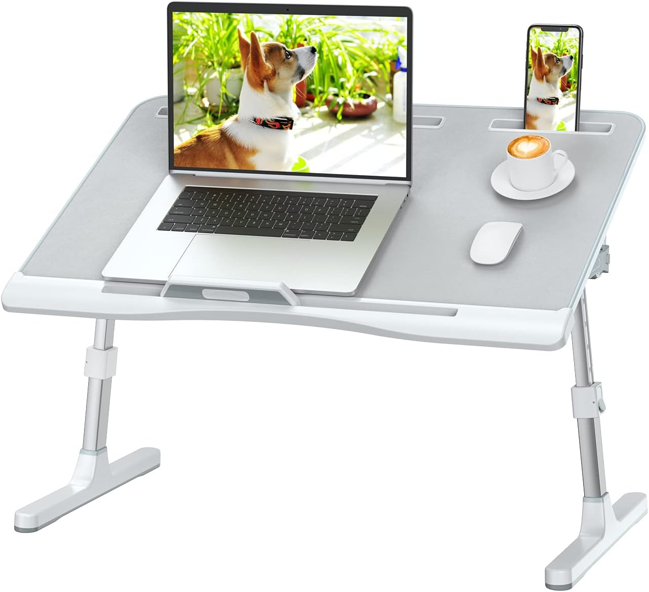 GET THAT POSTURE RIGHT [Luxury PVC Leather] Adjustable Laptop Desk for Bed | Foldable Lap Desk for Laptop with 2 Drawers | Multifunctional Laptop Stand Table for Working, Eating, Writing, Gaming, Drawing