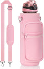 32 Oz Water Bottle with Sleeve - BPA Free Leakproof Sport Large 1L Plastic Motivational Water Bottle with Straw Strap & Insulated Neoprene Holder Carrier Bag 