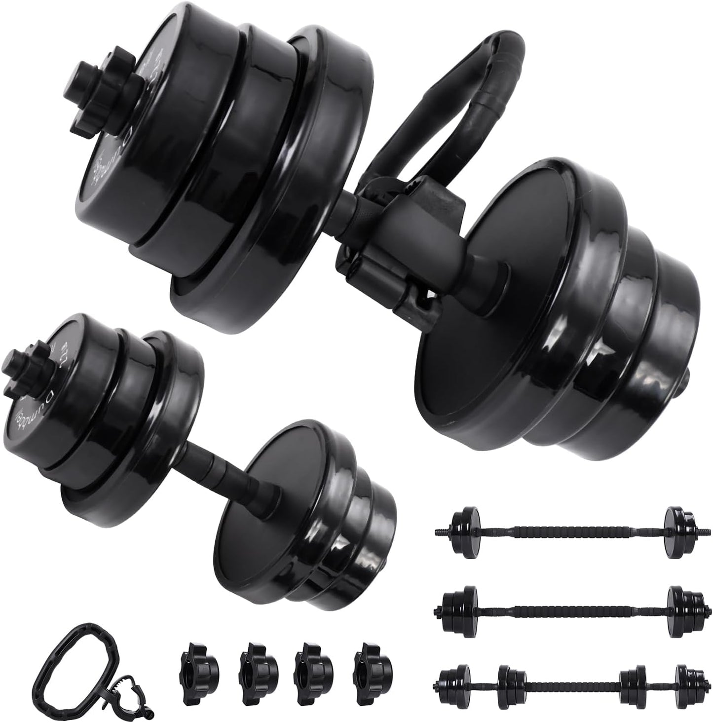 NO EXCUSES Adjustable DUMBBELLS TO BARBELL Weight Set, 20-40-50-70LB 3-In-1 Set, Non-Slip, All-Purpose