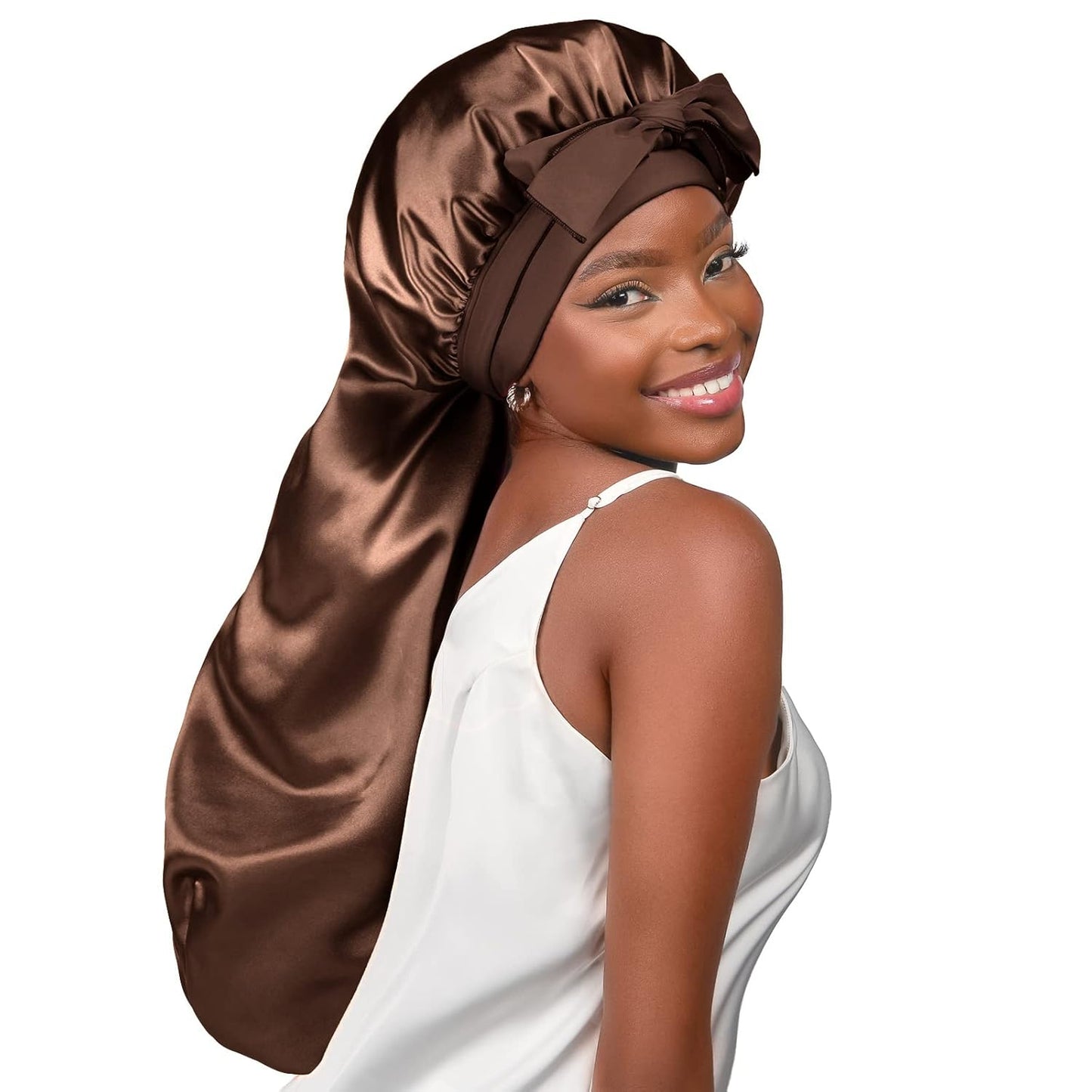 LONG Silk Bonnet for Long Hair With Tie Band 