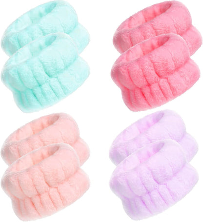 4 Pairs Spa Wrist Bands for Washing Face | Microfiber Wrist Towel Band Scrunchies Absorbent