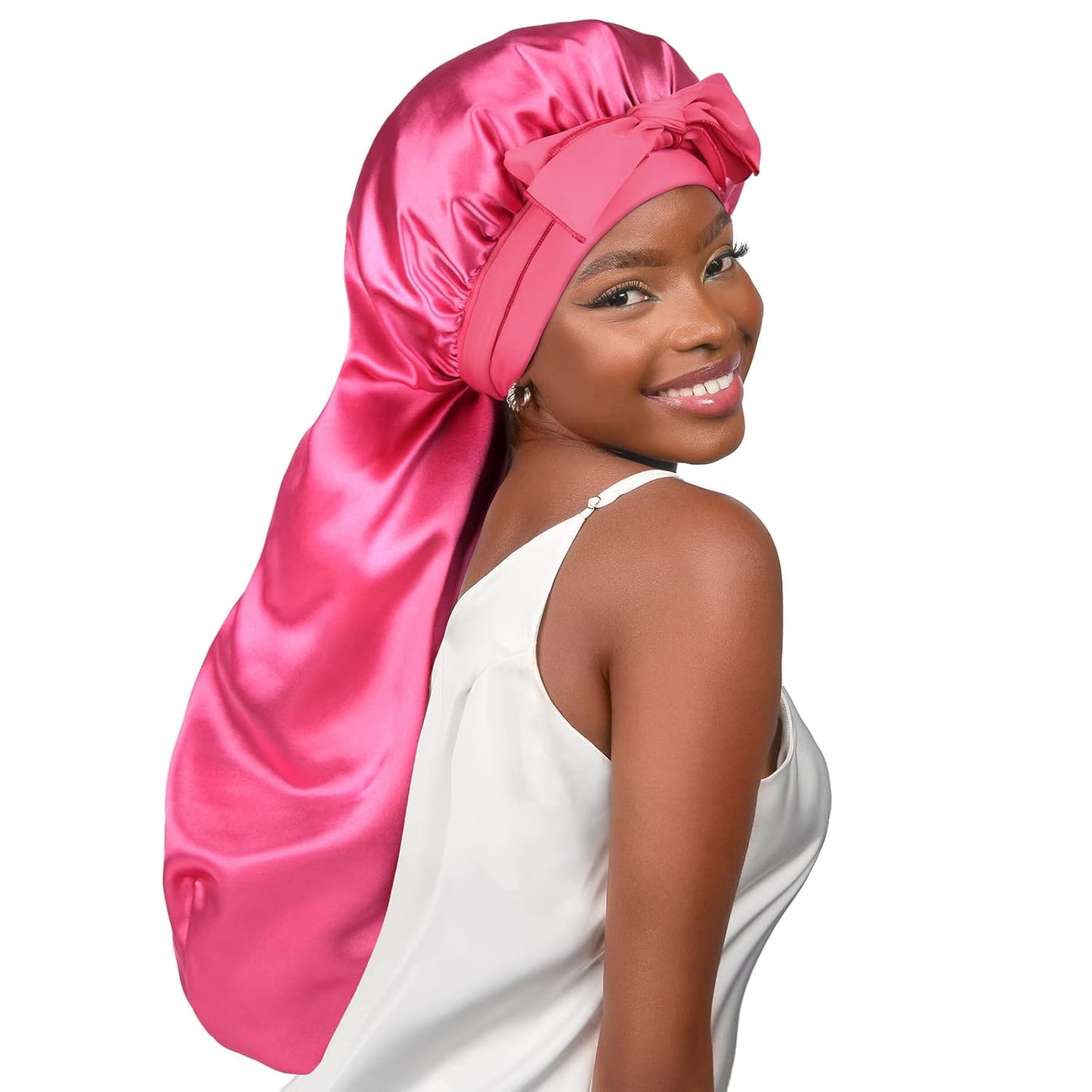 LONG Silk Bonnet for Long Hair With Tie Band 