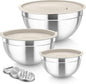 MEAL PREP PRO Mixing Bowls, Stainless Steel Nesting Salad Bowls with Lids Set of 3 & 3 Grater Attachments, for Mixing/Serving/Storing, Non-Toxic & Long-Lasting, Size 4.6/3 / 1.5 QT, Black