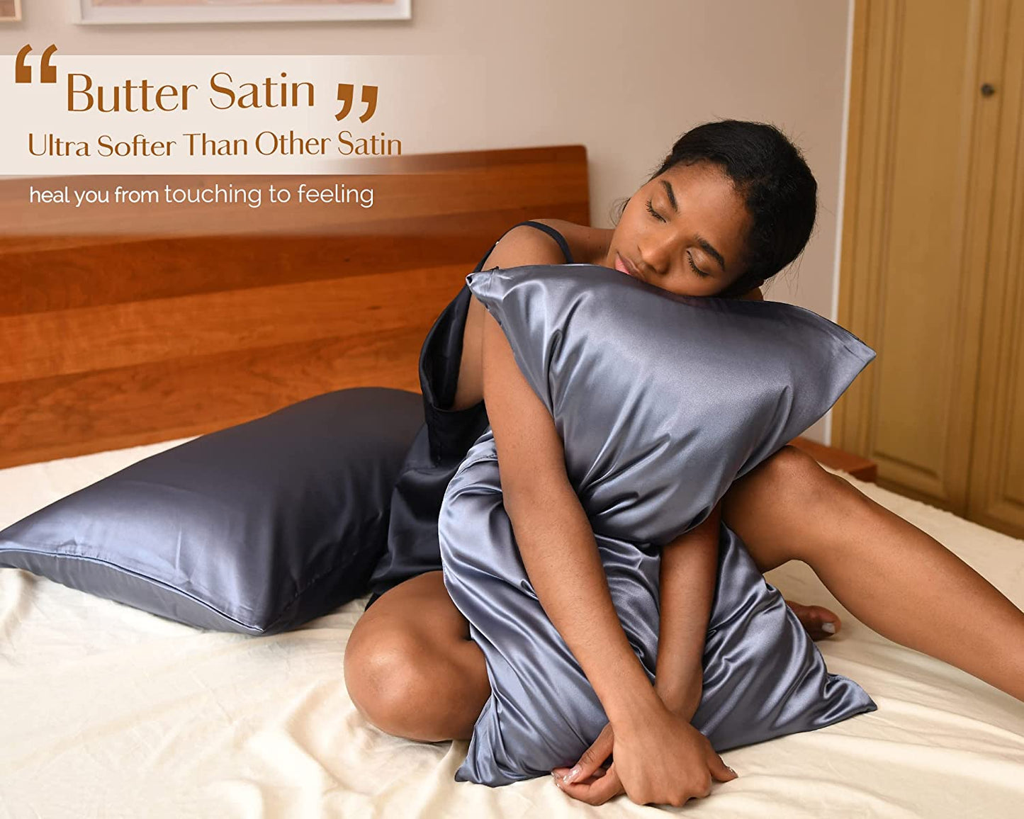BUTTERY SATIN PILLOWCASE for Hair and Skin with Zipper