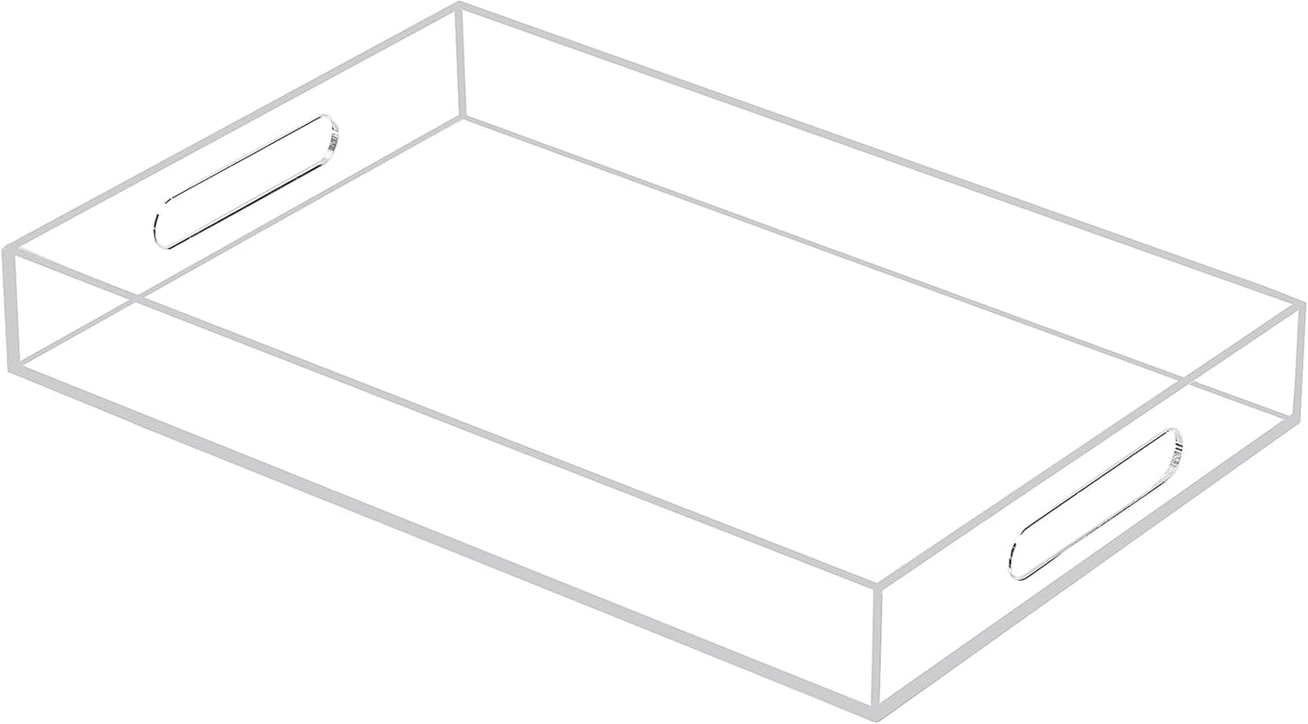 CLUTTER WHERE, CLUTTER BEWARE Clear Acrylic Tray with Metal Handles - No Need to Assemble -11X14 Inch - Decorative Storage Organizer with Spill-Proof Design