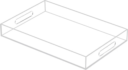 CLUTTER WHERE, CLUTTER BEWARE Clear Acrylic Tray with Metal Handles - No Need to Assemble -11X14 Inch - Decorative Storage Organizer with Spill-Proof Design