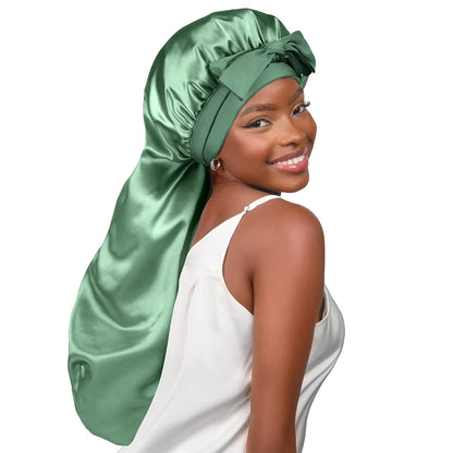 LONG Silk Bonnet for Long Hair With Tie Band 