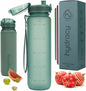 32oz Water Bottle with Time Marker -BPA Free & No Sweat Sleeve - Fruit Infuser Strainer & Times to Drink 