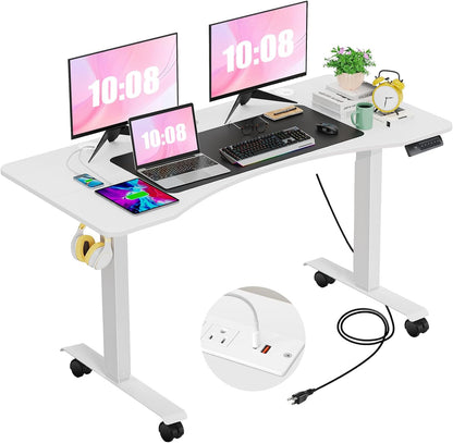 HAVE IT ALL Standing Desk Electric | Adjustable Height with Charging Station| Stand up Desk with Oversized Mouse Pad | Ergonomic Curved Workstation, 4 Caster | 4 Preset Heights Easy to Set Up