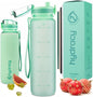 32oz Water Bottle with Time Marker -BPA Free & No Sweat Sleeve - Fruit Infuser Strainer & Times to Drink 