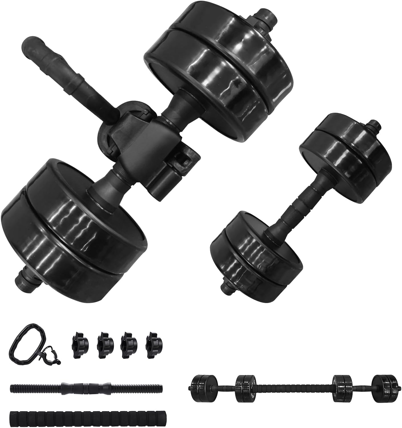 NO EXCUSES Adjustable DUMBBELLS TO BARBELL Weight Set, 20-40-50-70LB 3-In-1 Set, Non-Slip, All-Purpose