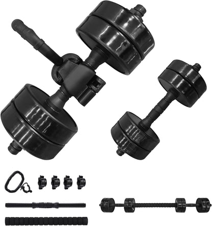 NO EXCUSES Adjustable DUMBBELLS TO BARBELL Weight Set, 20-40-50-70LB 3-In-1 Set, Non-Slip, All-Purpose