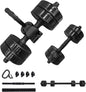 NO EXCUSES Adjustable DUMBBELLS TO BARBELL Weight Set, 20-40-50-70LB 3-In-1 Set, Non-Slip, All-Purpose