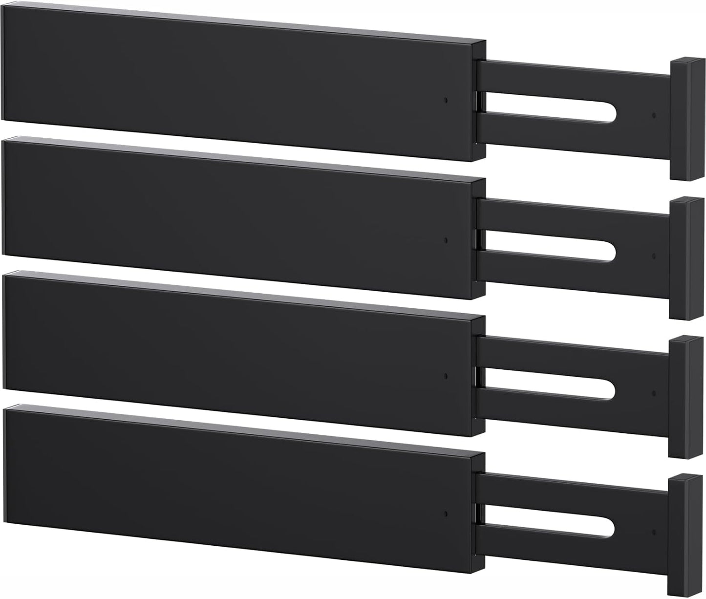SORT IT OUT Bamboo Drawer Divider Organizers, Kitchen Drawer Organizer, Adjustable Drawer Divider for Clothes, Kitchen, Dresser, Bedroom, Bathroom and Office, 4-Pack (Black, 12-17 IN)