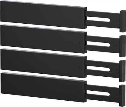 SORT IT OUT Bamboo Drawer Divider Organizers, Kitchen Drawer Organizer, Adjustable Drawer Divider for Clothes, Kitchen, Dresser, Bedroom, Bathroom and Office, 4-Pack (Black, 12-17 IN)