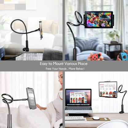 GET THAT POSTURE RIGHT Gooseneck Tablet Stand & Kindle Holder for Bed | Tablet Stand with Adjustable Flexible Arm Clamp | Mount Clip Holder for Phone Ipad Air Mini | Galaxy Tabs | Kindle Fire | Switch or Other 4.7-10.5" Devices