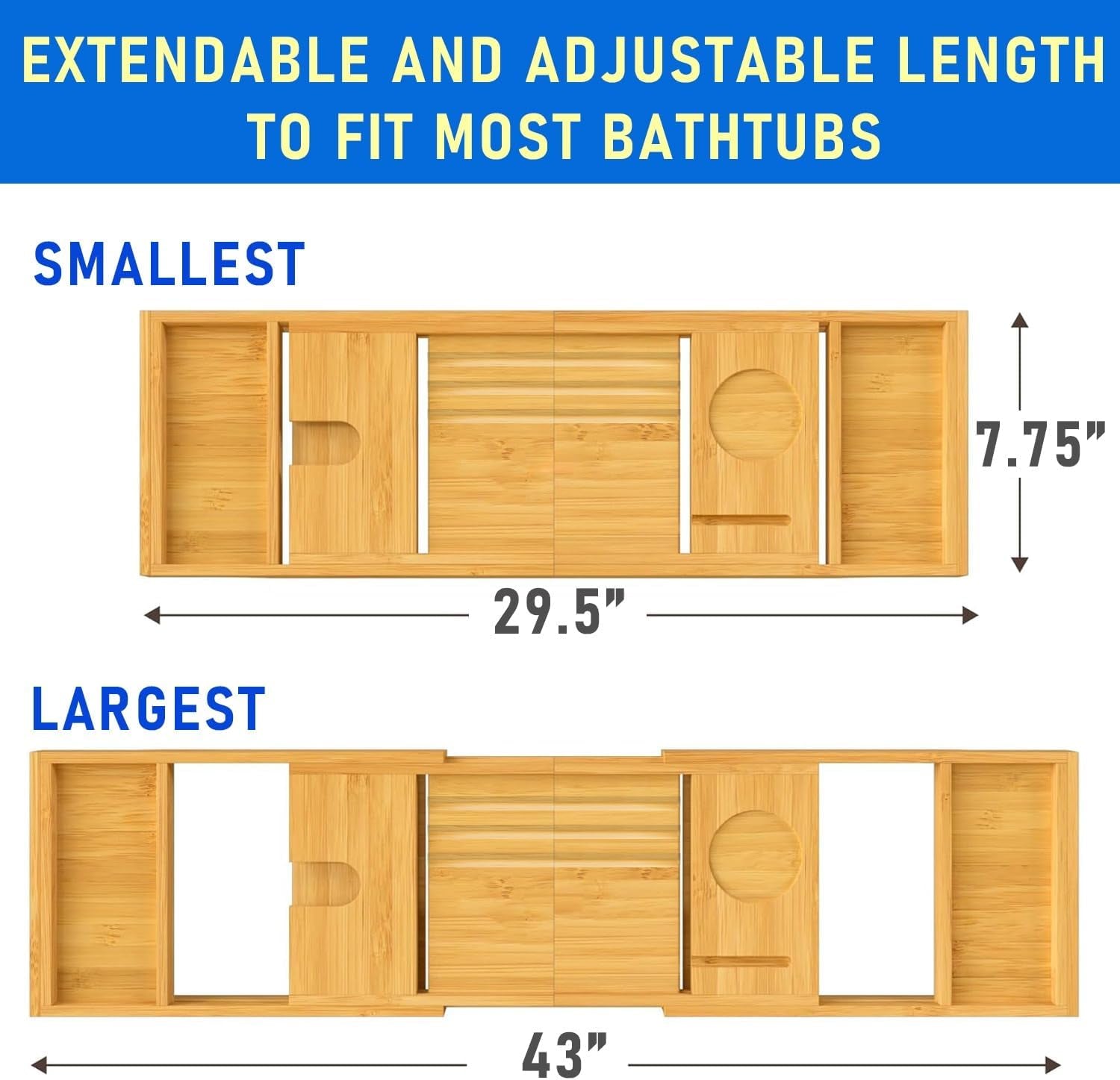 LET IT ALL MELT AWAY Foldable Bathtub Tray Expandable to 109Cm with Bath Bomb, Scented Candle, and Adjustable | Waterproof Bamboo Bathtub Caddy with anti Slip Grip Pads for Home Spa