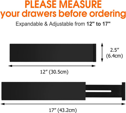 SORT IT OUT Bamboo Drawer Divider Organizers, Kitchen Drawer Organizer, Adjustable Drawer Divider for Clothes, Kitchen, Dresser, Bedroom, Bathroom and Office, 4-Pack (Black, 12-17 IN)